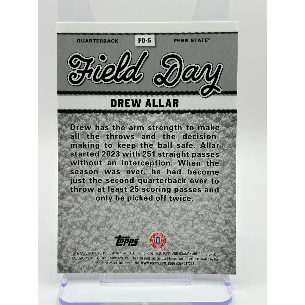 2024 Bowman’s Best U Drew Allar Silver Field Day Refractor Penn State Steelers